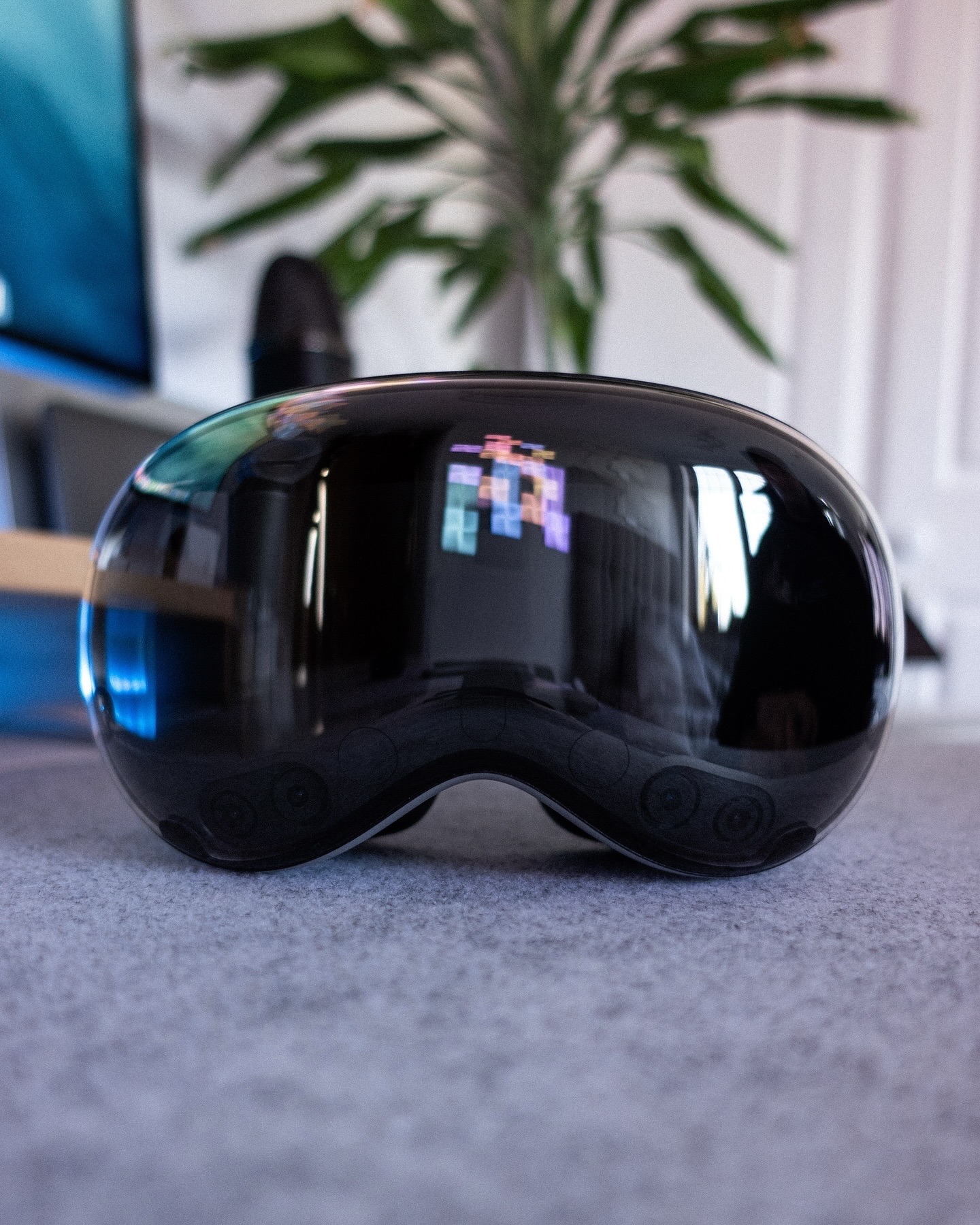 A front facing look at the display glass of Apple Vision Pro.